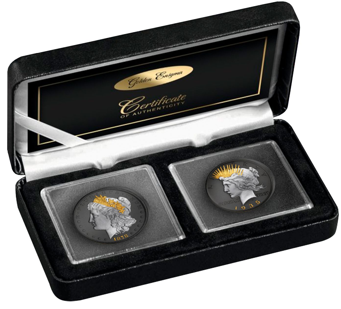 U.S. Morgan and Peace Dollar Golden Enigma Prestige Silver Coin Set