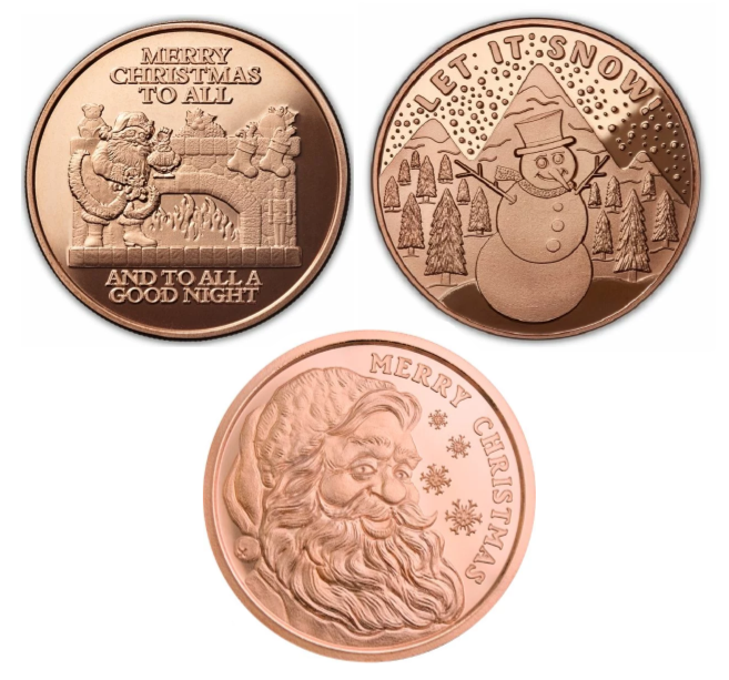 Christmas Themed Copper Rounds - 3 Piece Set - CoinsTV