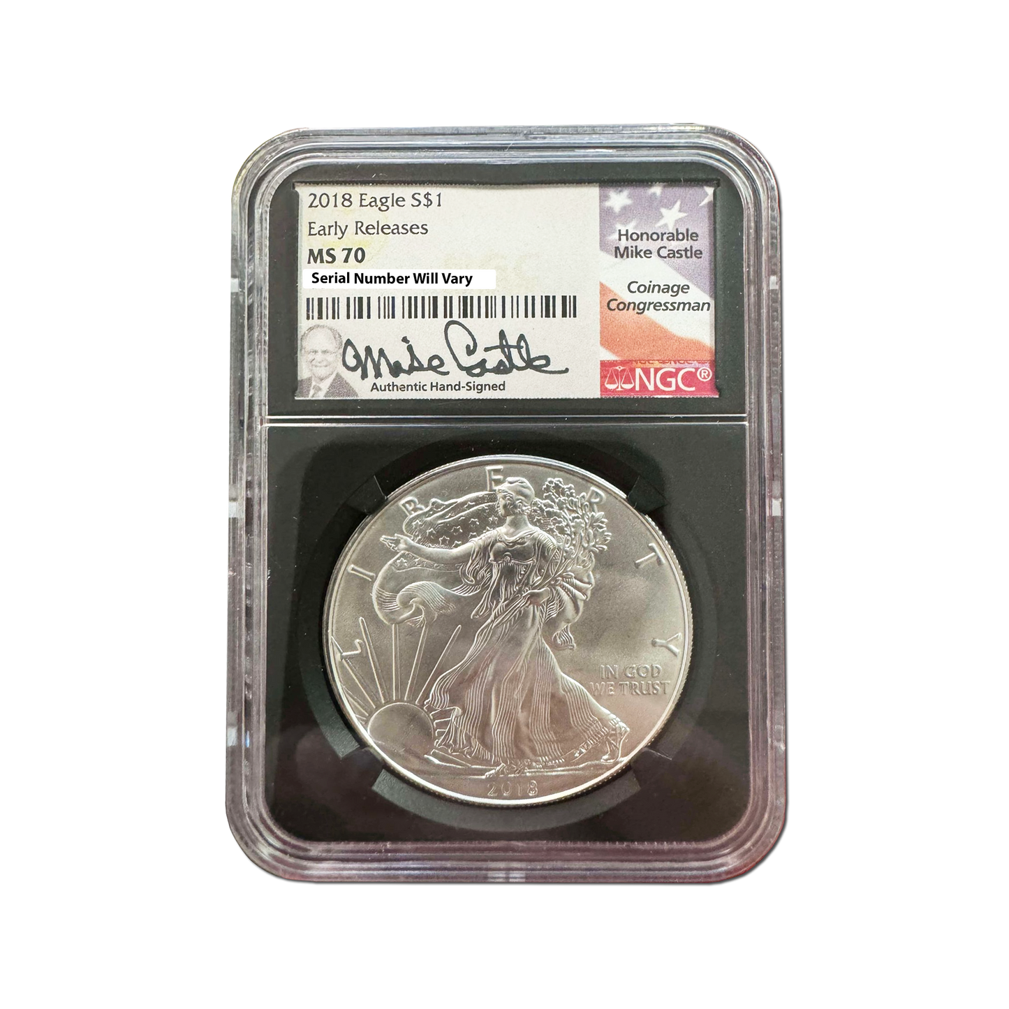 2018 Silver Eagle - Castle Signature Label - NGC MS70 Early Releases - CoinsTV