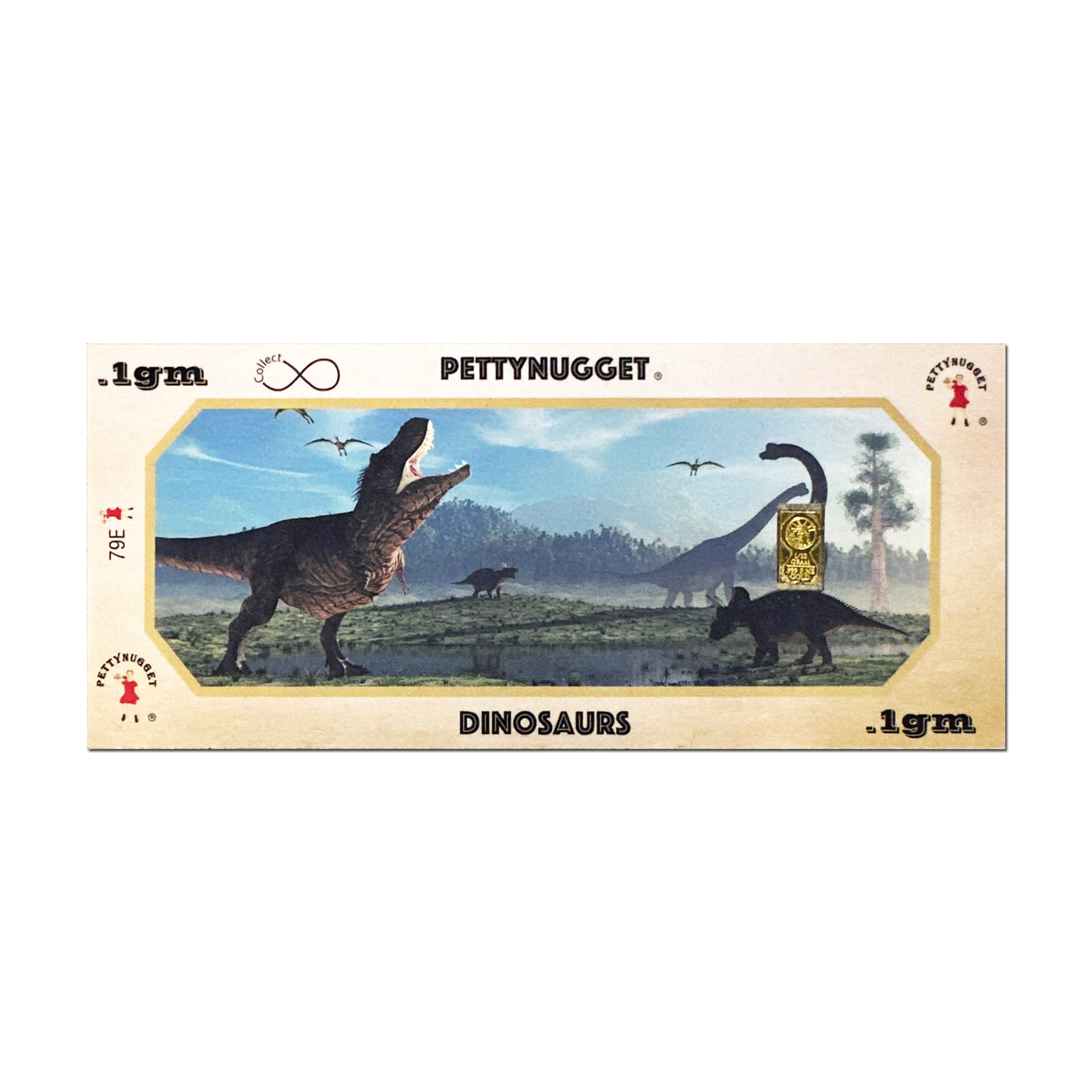 Dinosaurs PettyNugget - 1/10 Gram Gold Bar 24kt in a Card - CoinsTV