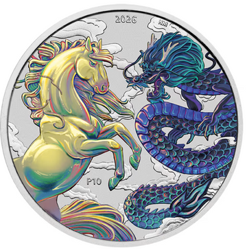 2026 Australia Chinese Myths and Legends Dragon & Horse Opalite 1 oz Silver Coin