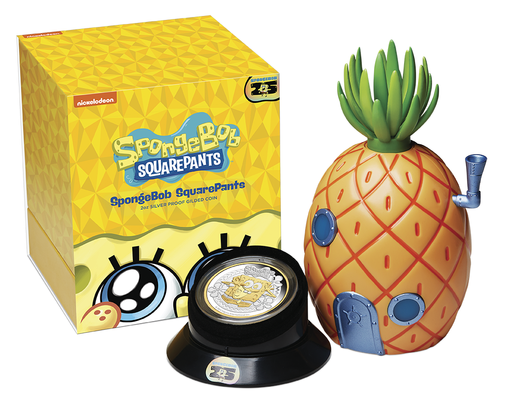 2024 Tuvalu SpongeBob Squarepants Gold Gilded Proof 2 oz Silver Coin