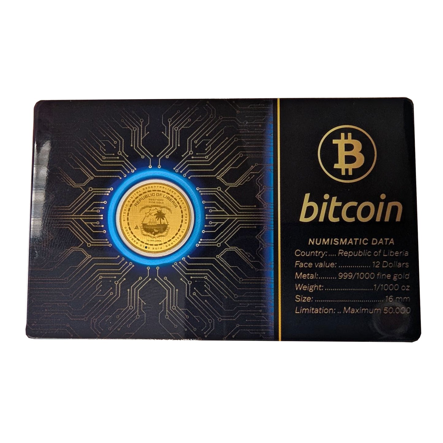2026 Liberia Bitcoin 1/1000 oz Gold Coin in Card