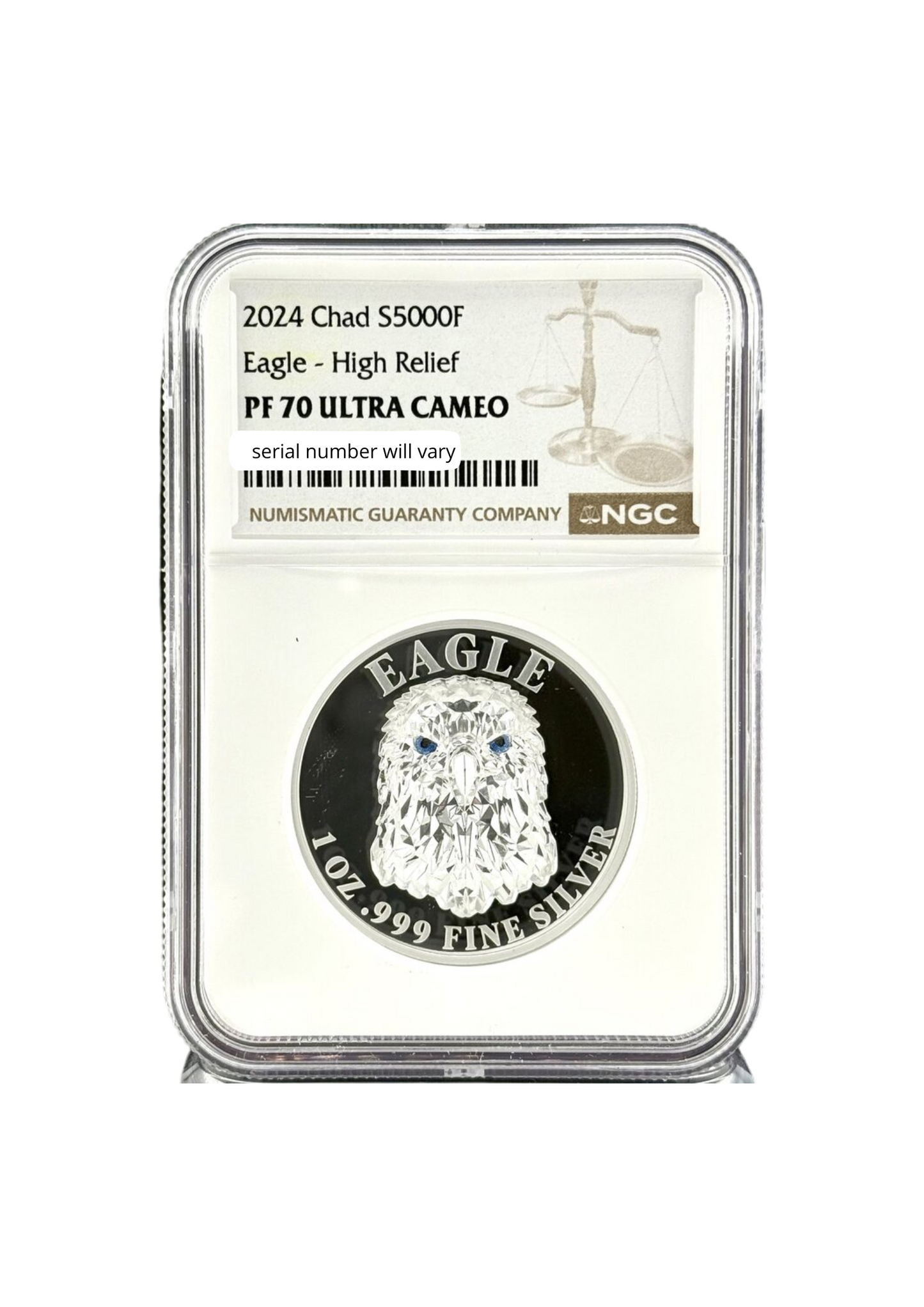 2024 Chad Multifaceted American Eagle UHR 1 oz Silver Coin - NGC PF70 UCAM