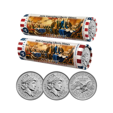 1776-2026 P or D America 250 Roll: Emerging Liberty Dime in Color Wrapper
