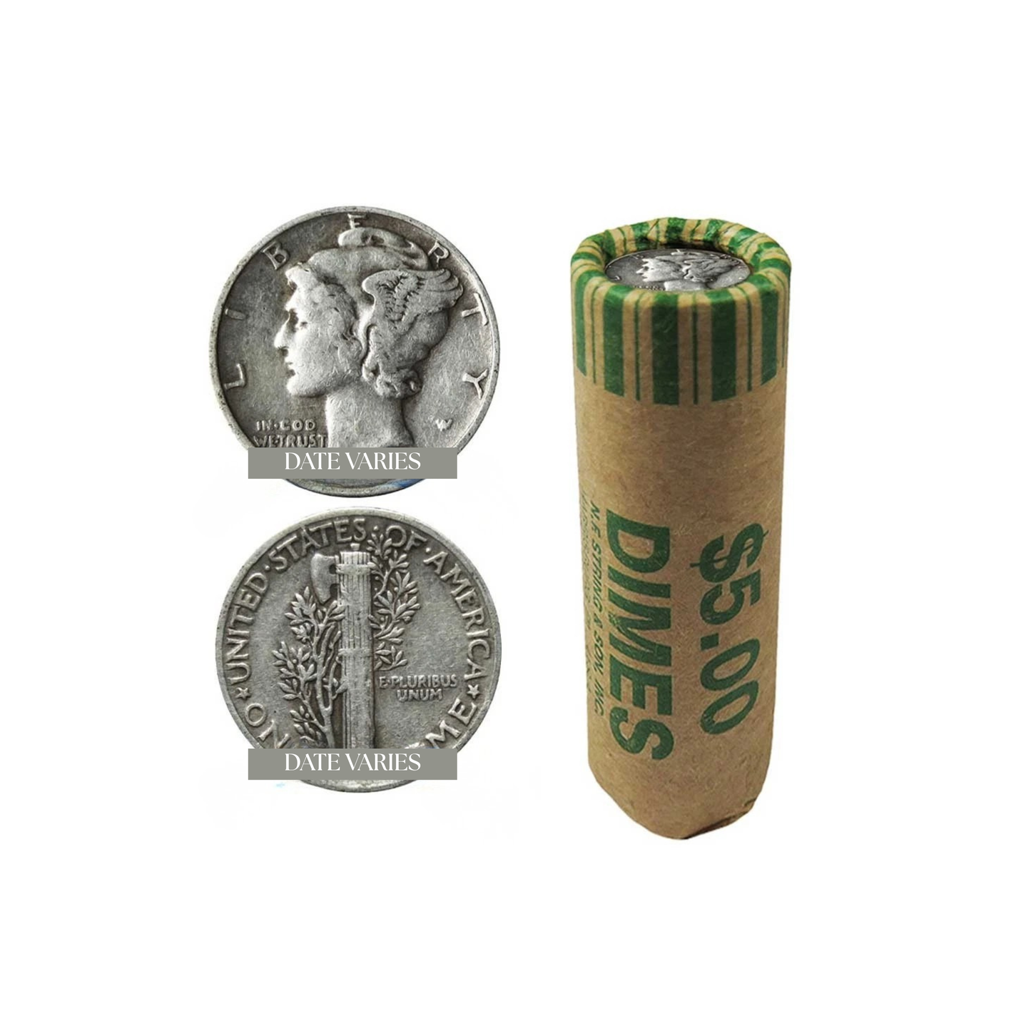 90% Silver Mercury Dimes Circulated - Roll of 50 - CoinsTV