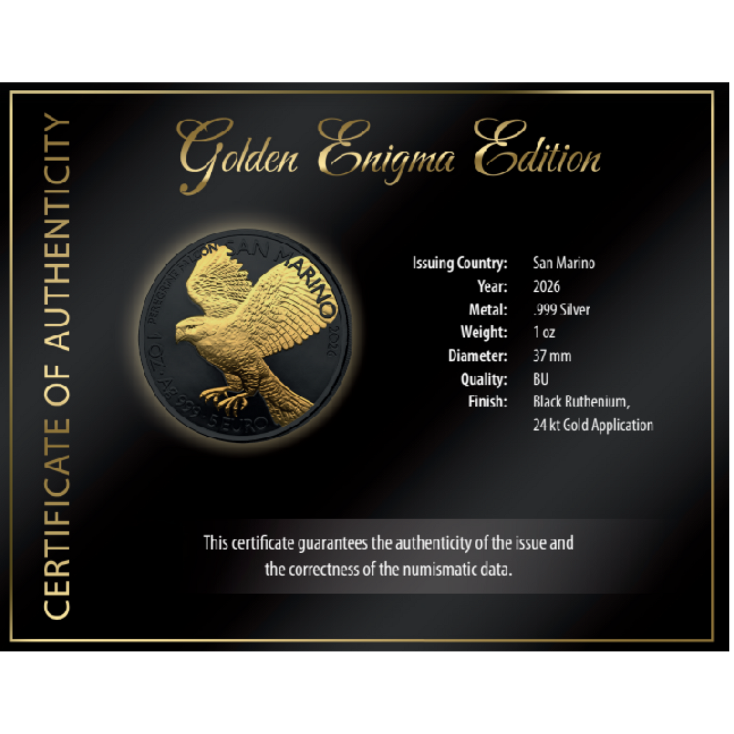 2026 San Marino Peregrine Falcon Golden Enigma 1 oz Silver Coin