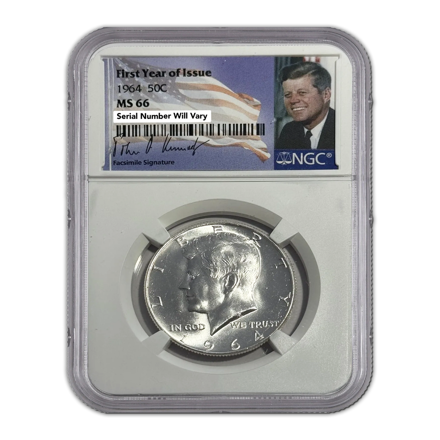 1964 Kennedy Half Dollar - Flag Label and Signature - NGC MS66 - CoinsTV