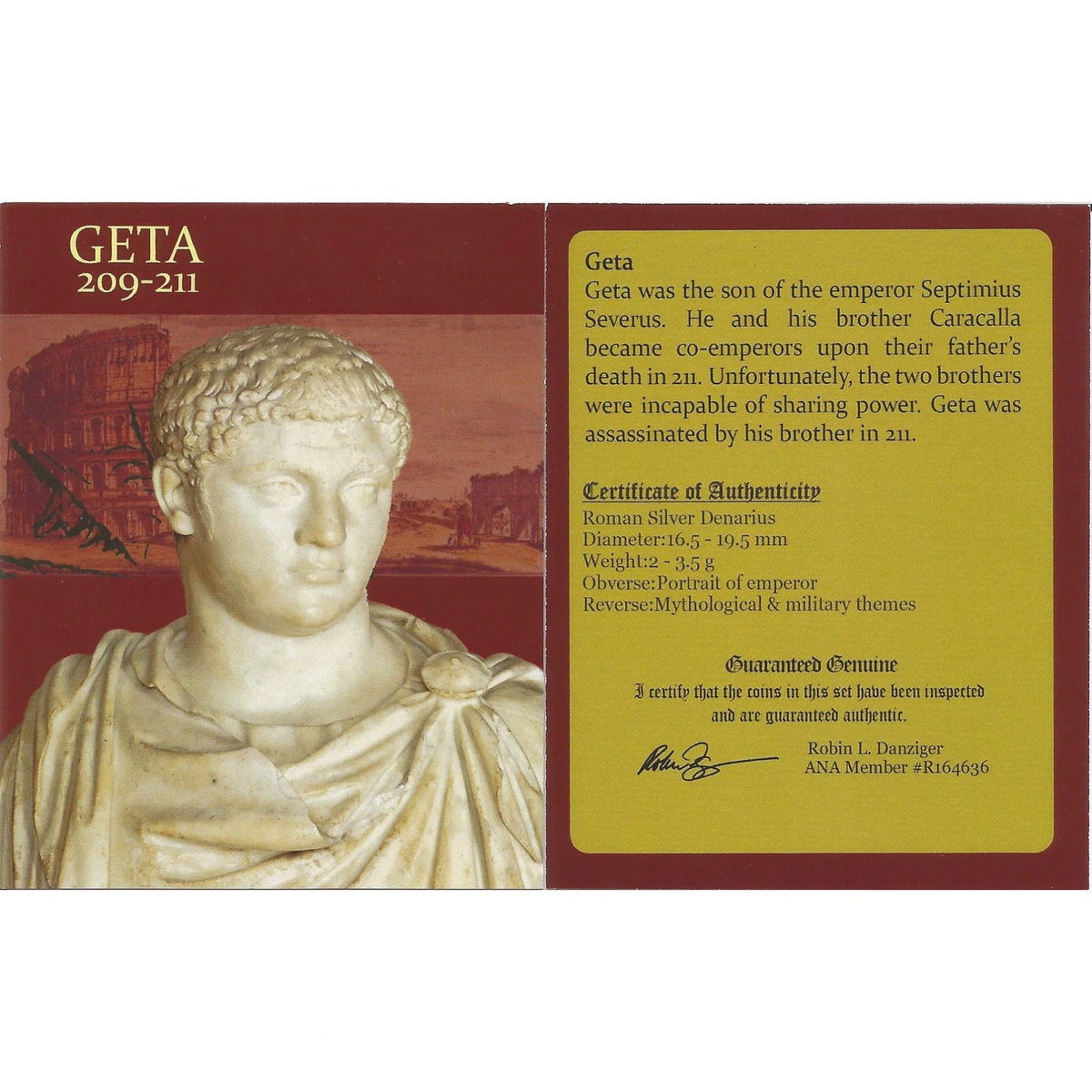 Roman Silver AR Denarius Geta Issued as Caesar AD 209-211 - NGC Certified VF
