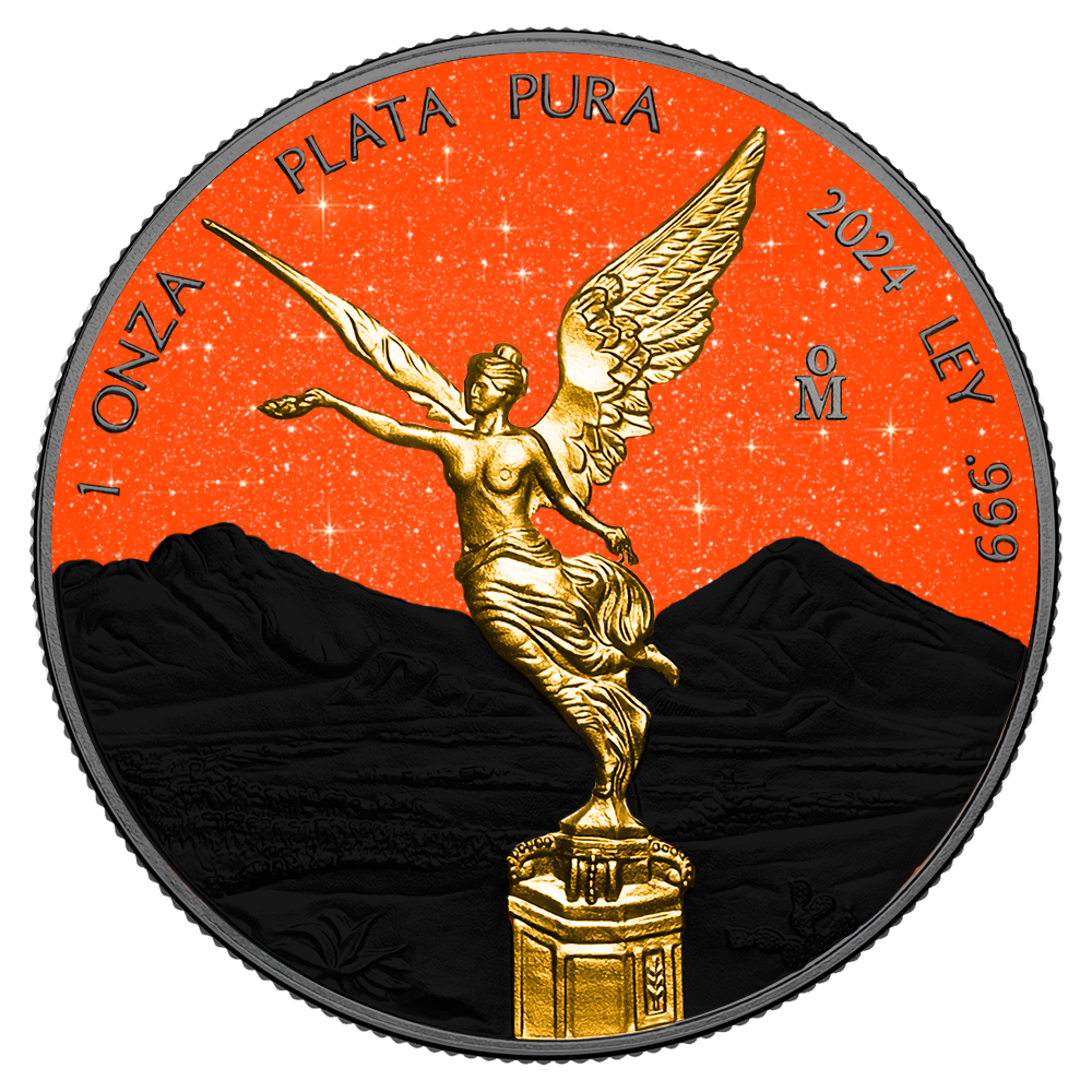 2024 Mexico Libertad Orange & Black Diamond Dust Edition 1 oz Silver C 2024 Mexico Libertad Orange & Black Diamond Dust Edition 1 oz Silver C
