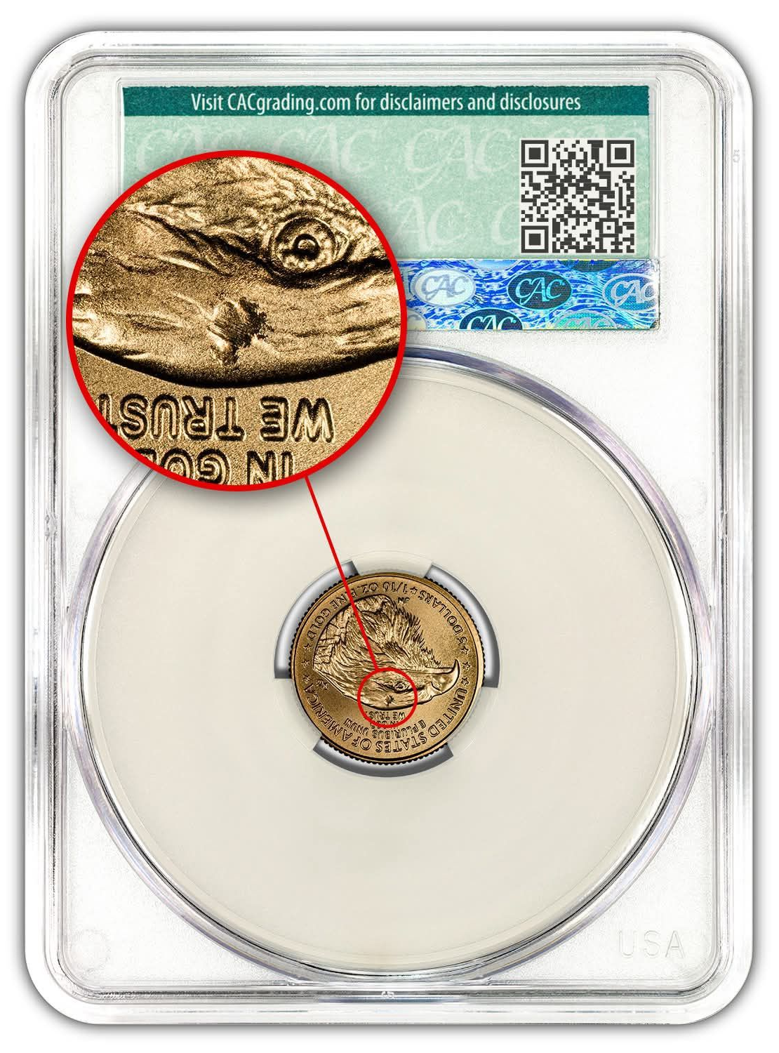 2025 $5 Gold Eagle - Reverse Struck Thru Error - CAC MS69 Don't Tread On Me Label - CoinsTV