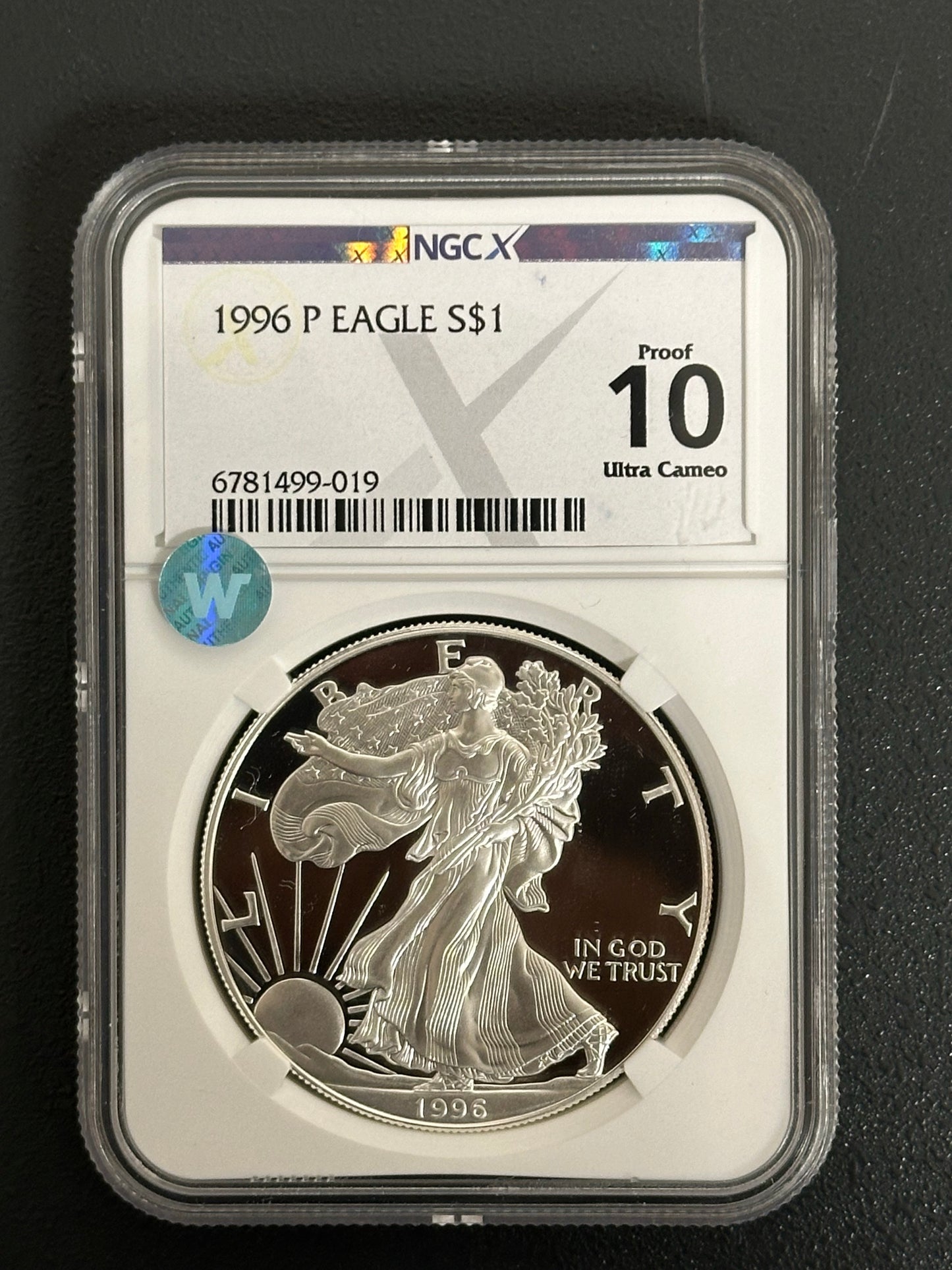 1996 P Silver Eagle - Proof - NGCX PF10 Ultra Cameo Sight White