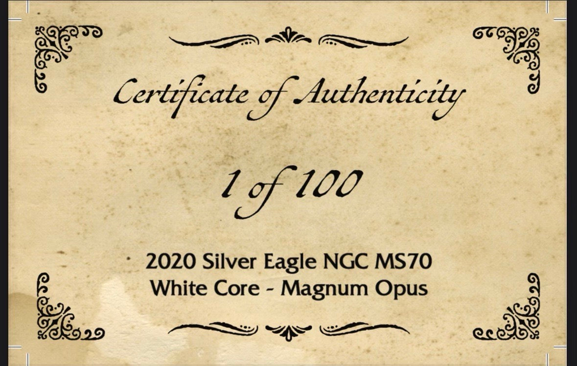 2020 Silver Eagle - From US Mint Sealed Box - Magnum Opus Label - NGC MS70 - CoinsTV