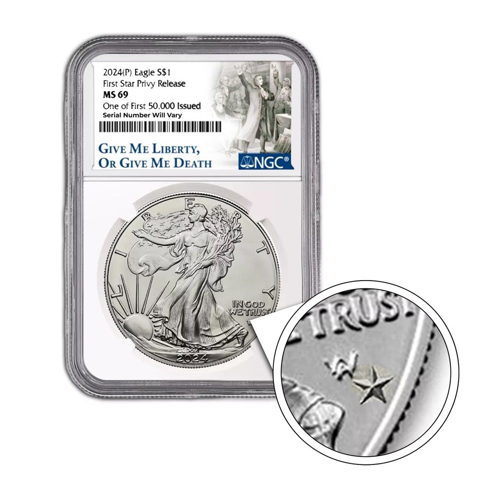 2024 (P) Silver Eagle NGC MS69 - First Star Privy - Founding Fathers Label