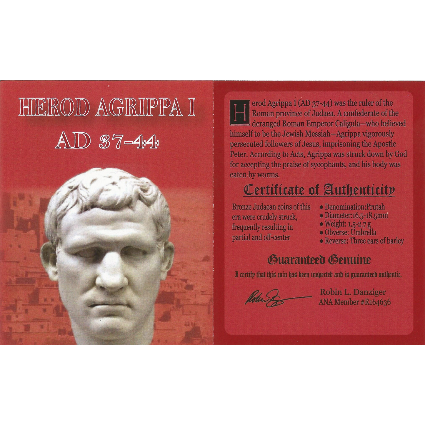 Ancient Roman Coin Judaea Agrippa AE Prutah 1st (AD 41-44) - NGC(HG)