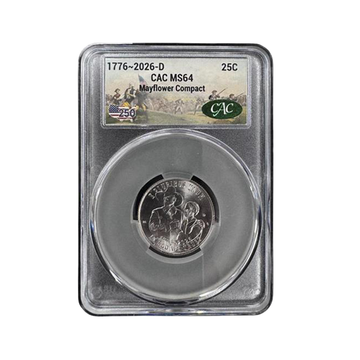 2026-D Mayflower Compact Semiquincentennial Quarter - CAC MS64 - CoinsTV