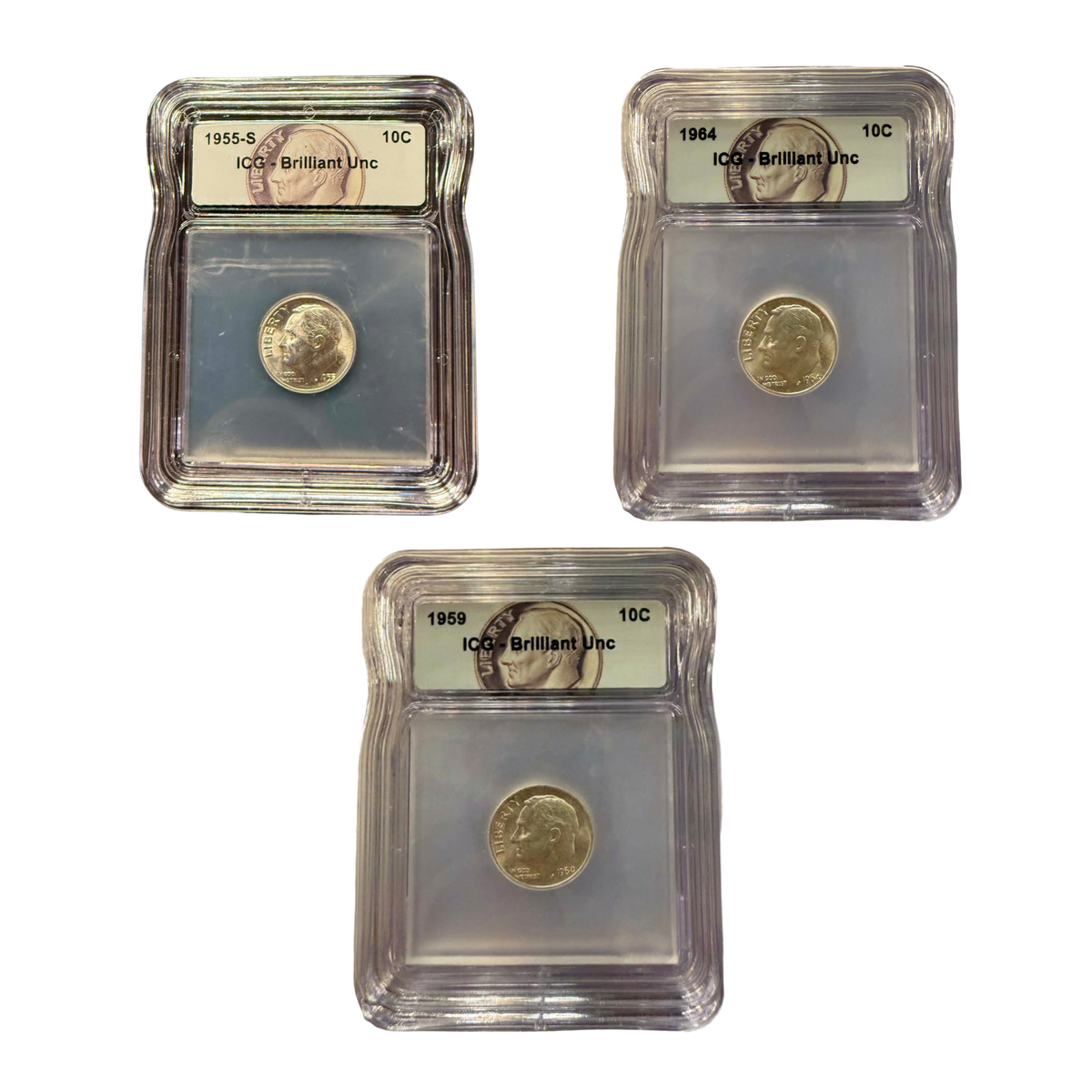 Mixed Date & Mint Pre-1964 Silver Roosevelt Dimes ICG Brilliant Uncirculated – Roosevelt Label