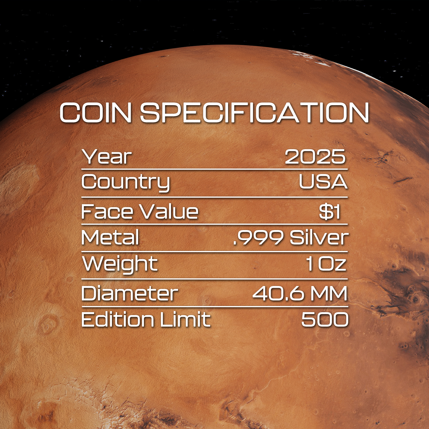 2025 Mars Silver Eagle - Planets of the Solar System Series - CoinsTV