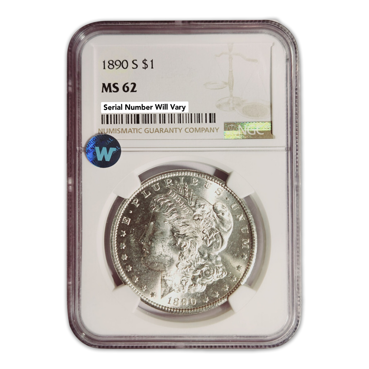 1890-S Morgan Silver Dollar San Francisco - NGC MS62 Sight White