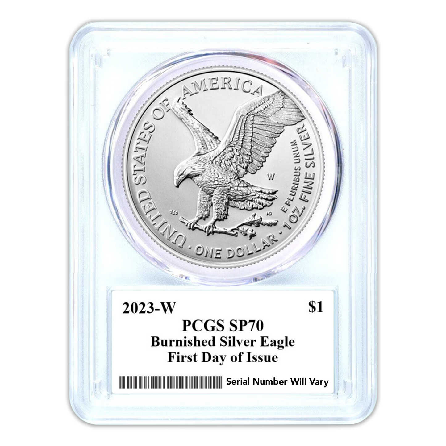 2023 Silver Eagle West Point Burnished - PCGS SP70 First Day of Issue - Emily Damstra Signature Label