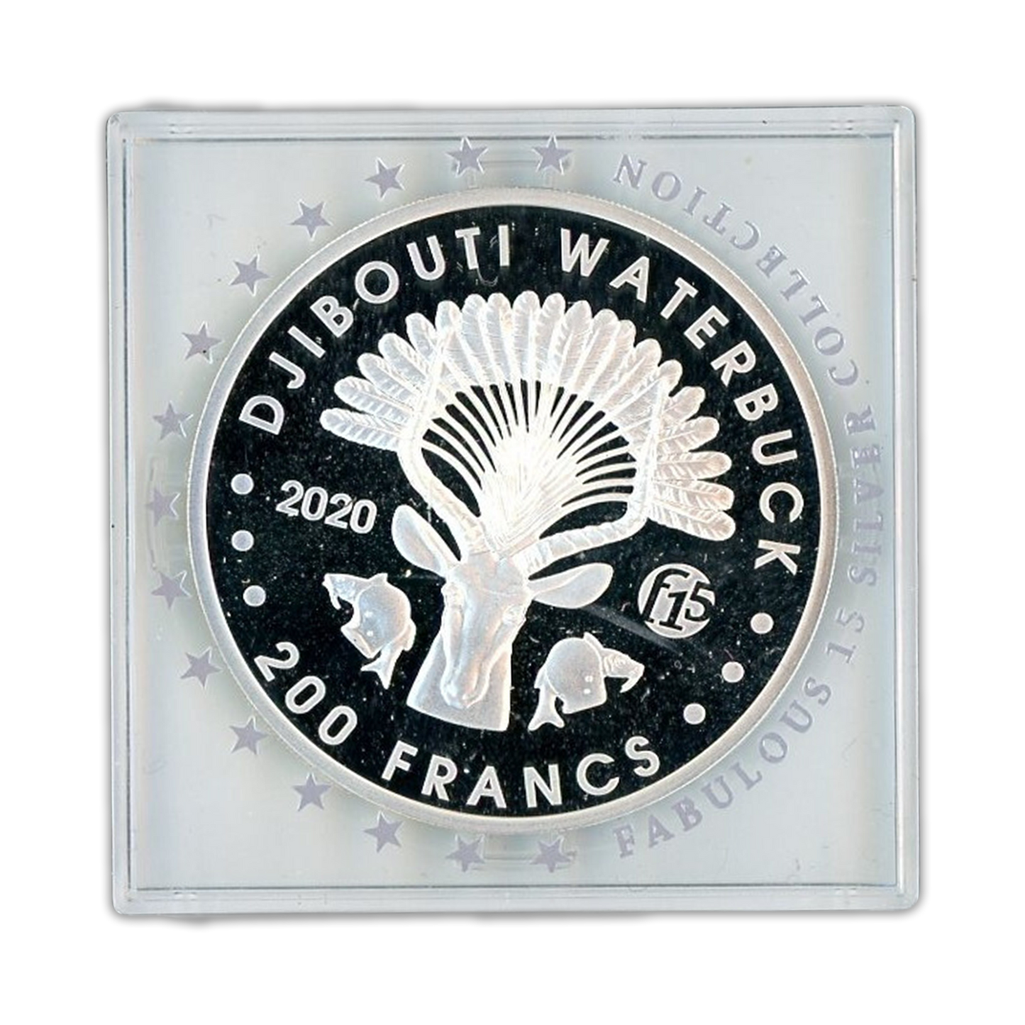 2020 Djibouti 200 DJF Waterbuck - 1 oz Silver BU Fabulous 15 Privy Mark - CoinsTV