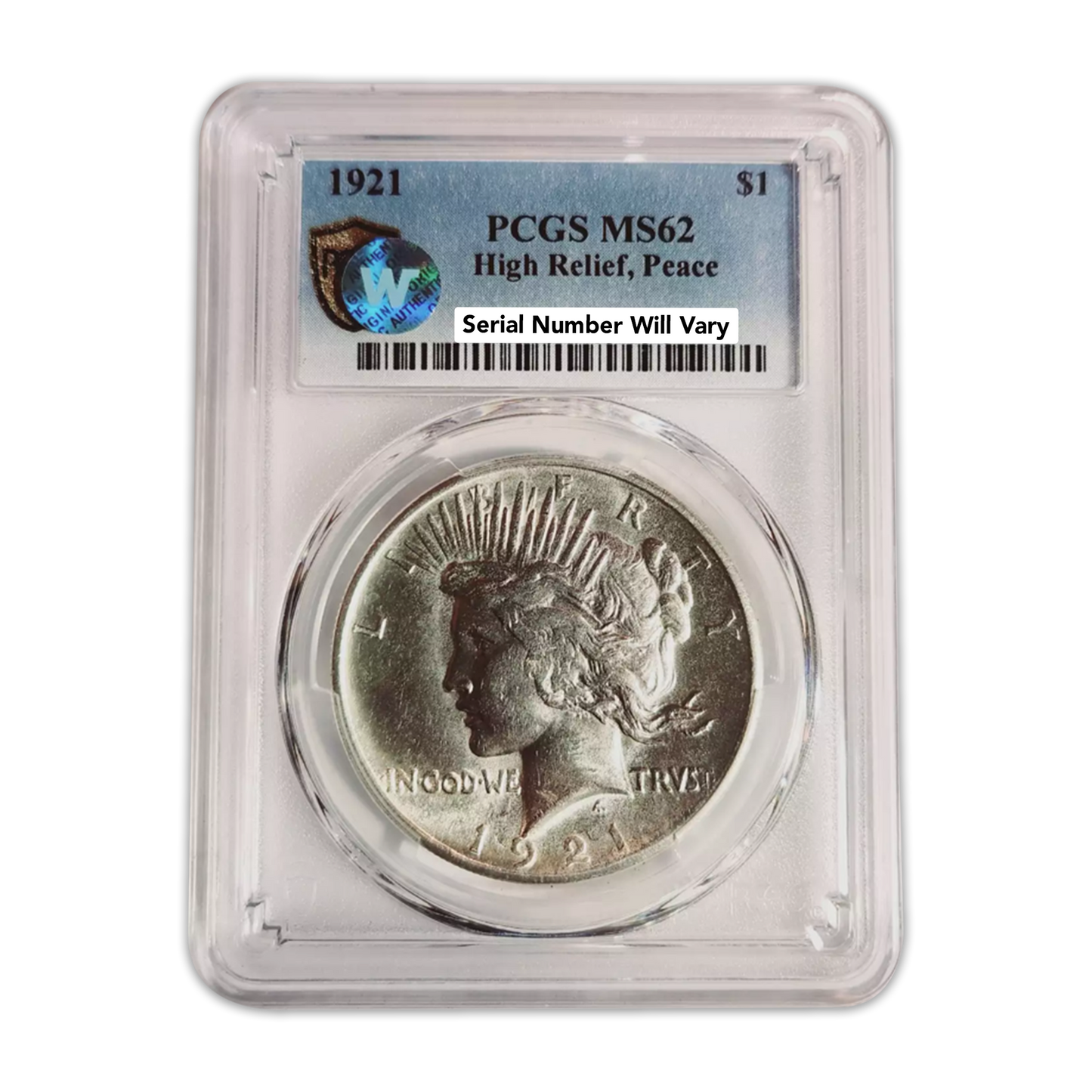 1921 Peace Silver Dollar Philadelphia - PCGS MS62 Sight White High Relief