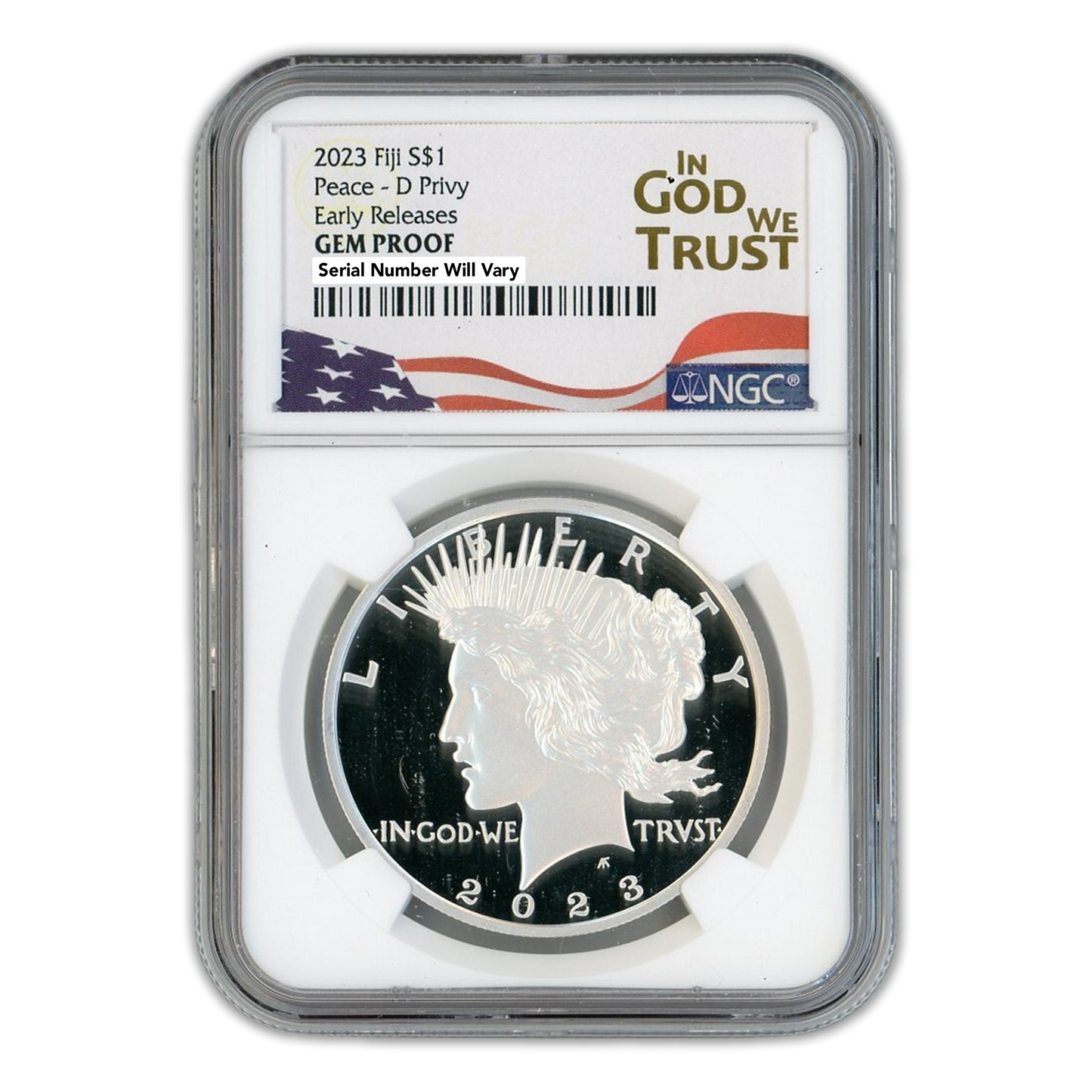 2023-D Peace $1 Fiji Silver Tribute - NGC In God We Trust Label GEM PROOF Early Release