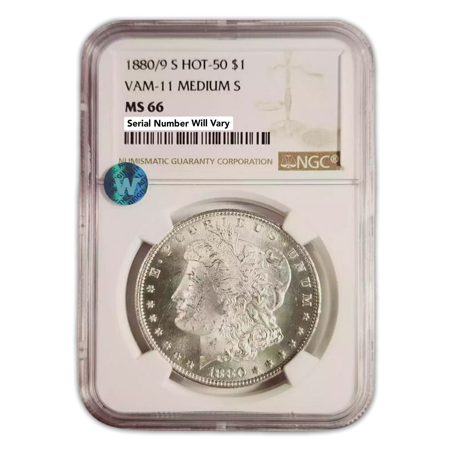 1880/9 Morgan Silver Dollar - Hot 50 VAM 11 Medium - NGC MS66 Sight White