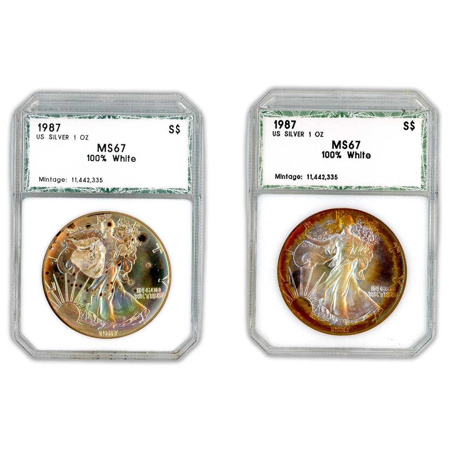 1987 Silver Eagle -Toning - PCI MS67