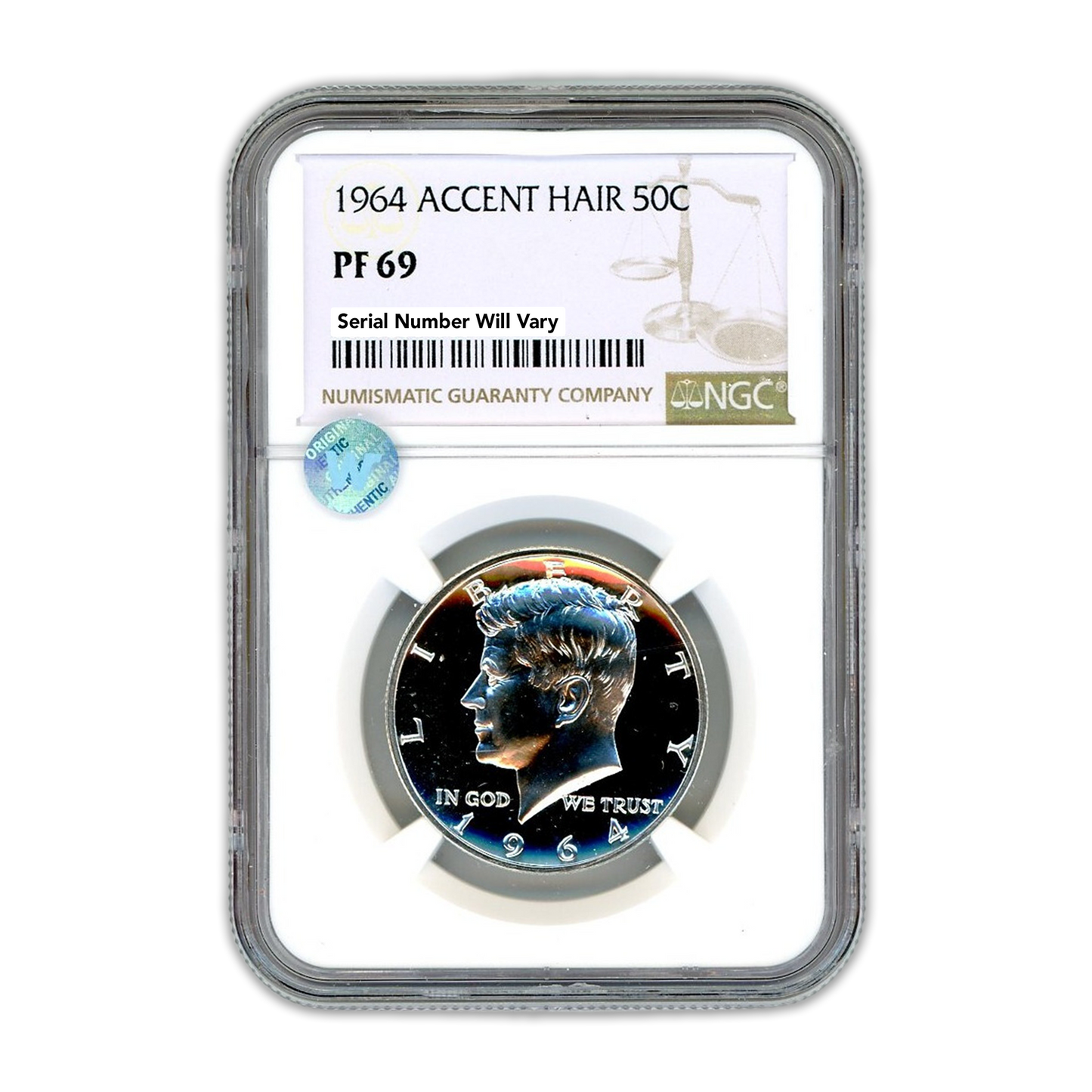 1964 Kennedy Silver Half Dollar - Accented Hair - NGC PF69 Sight White