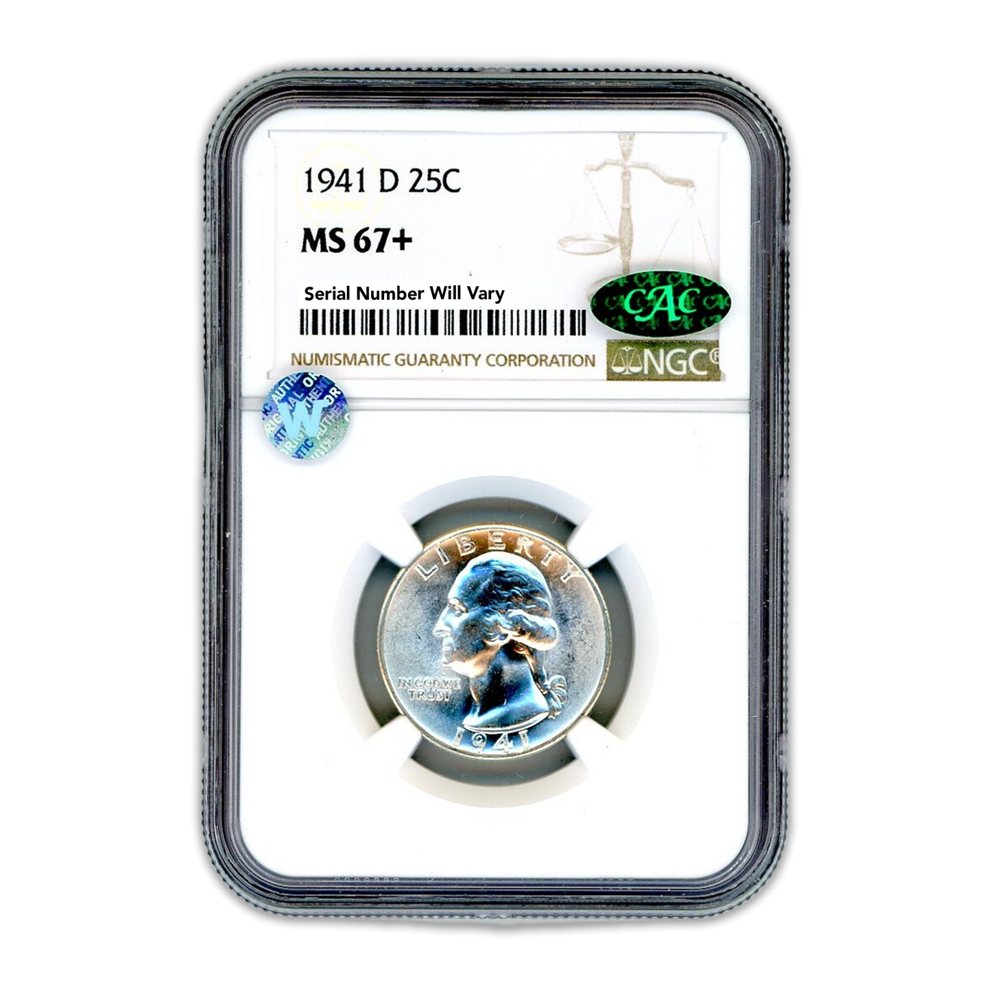 1941 D Washington Quarter - CAC - NGC MS67+ Sight White - CoinsTV