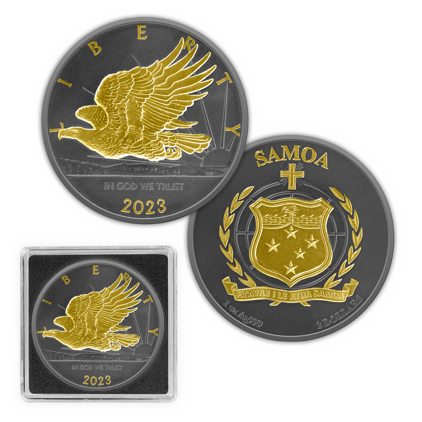 2023 Mercanti Eagle Black Ruthenium & Gold Enhanced 1 oz Silver - CoinsTV