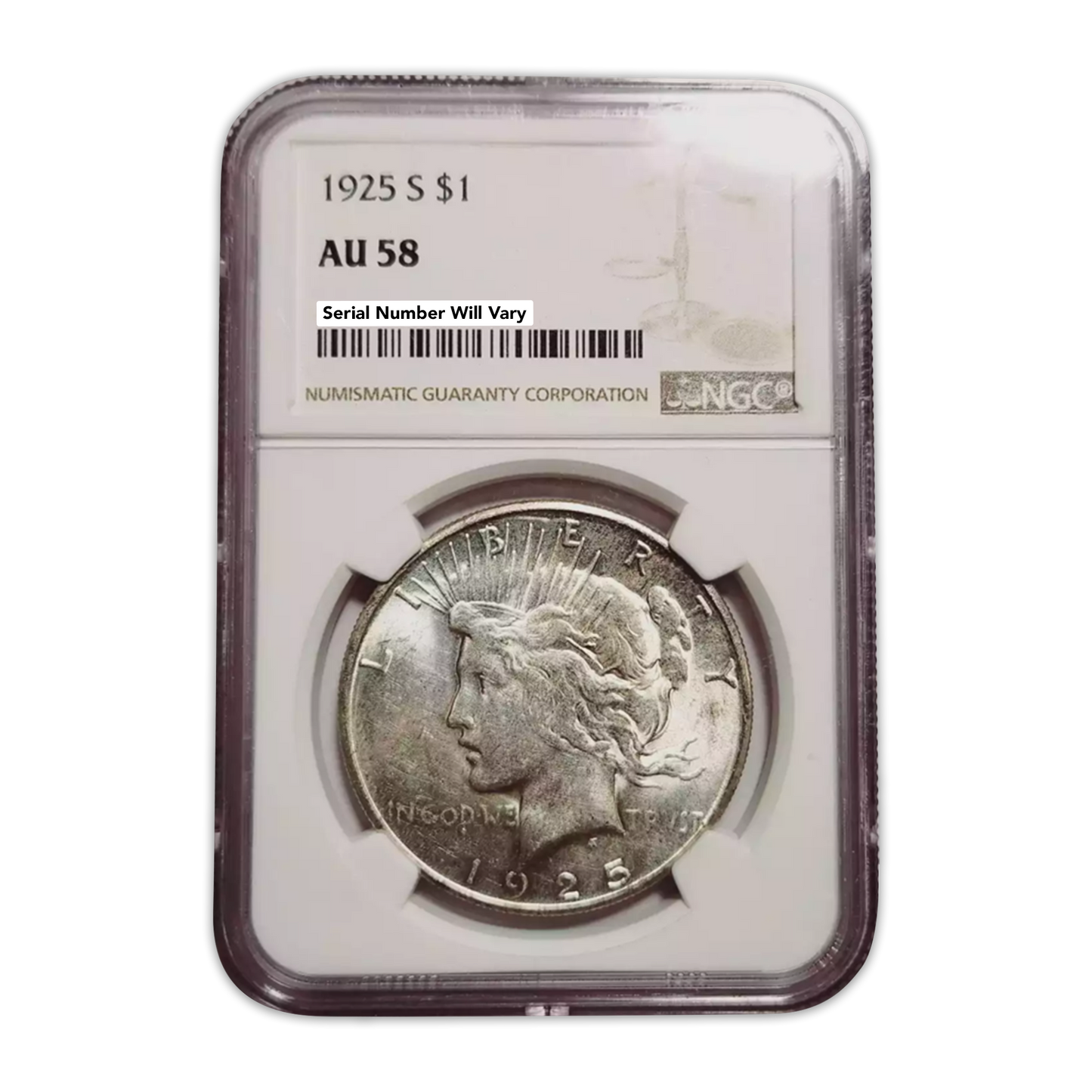 1925 S Peace Silver Dollar San Francisco - NGC AU58