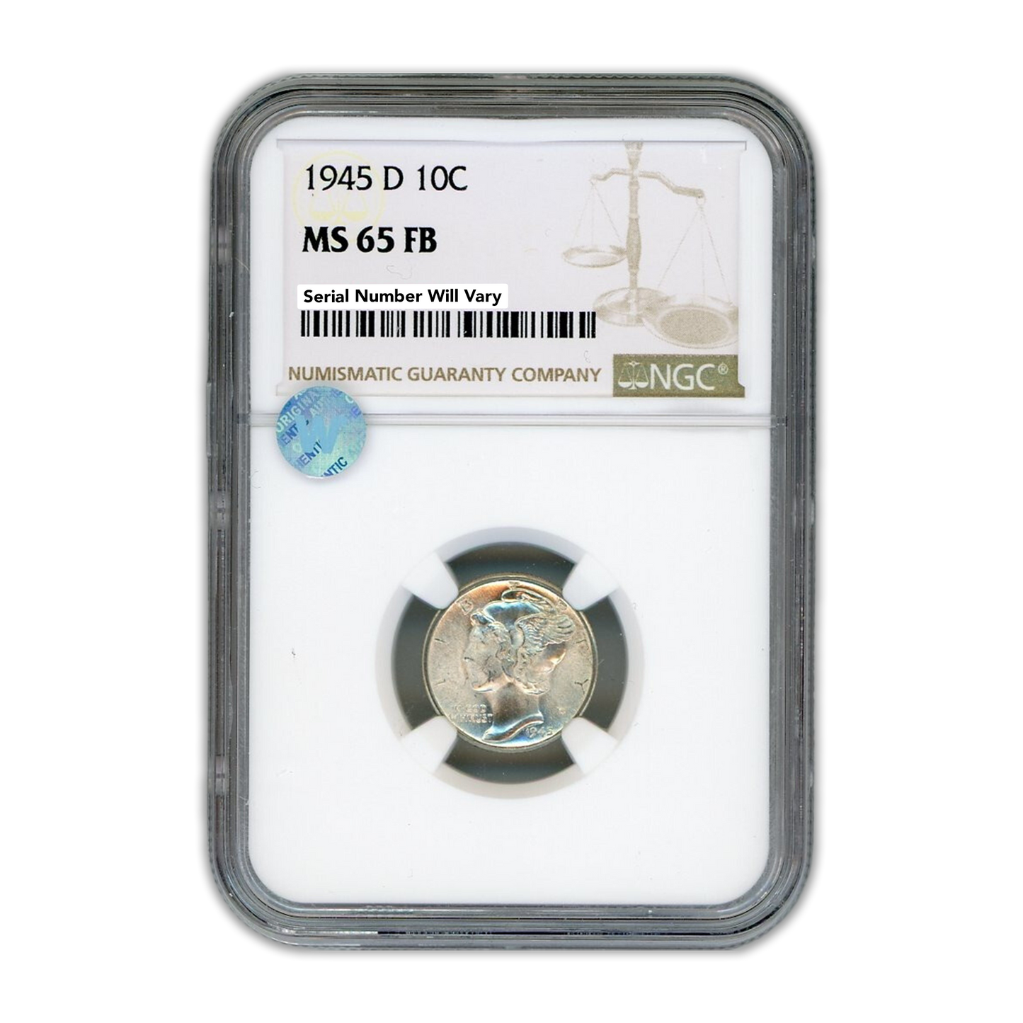 1945 D Mercury Dime - NGC MS65 FB Sight White