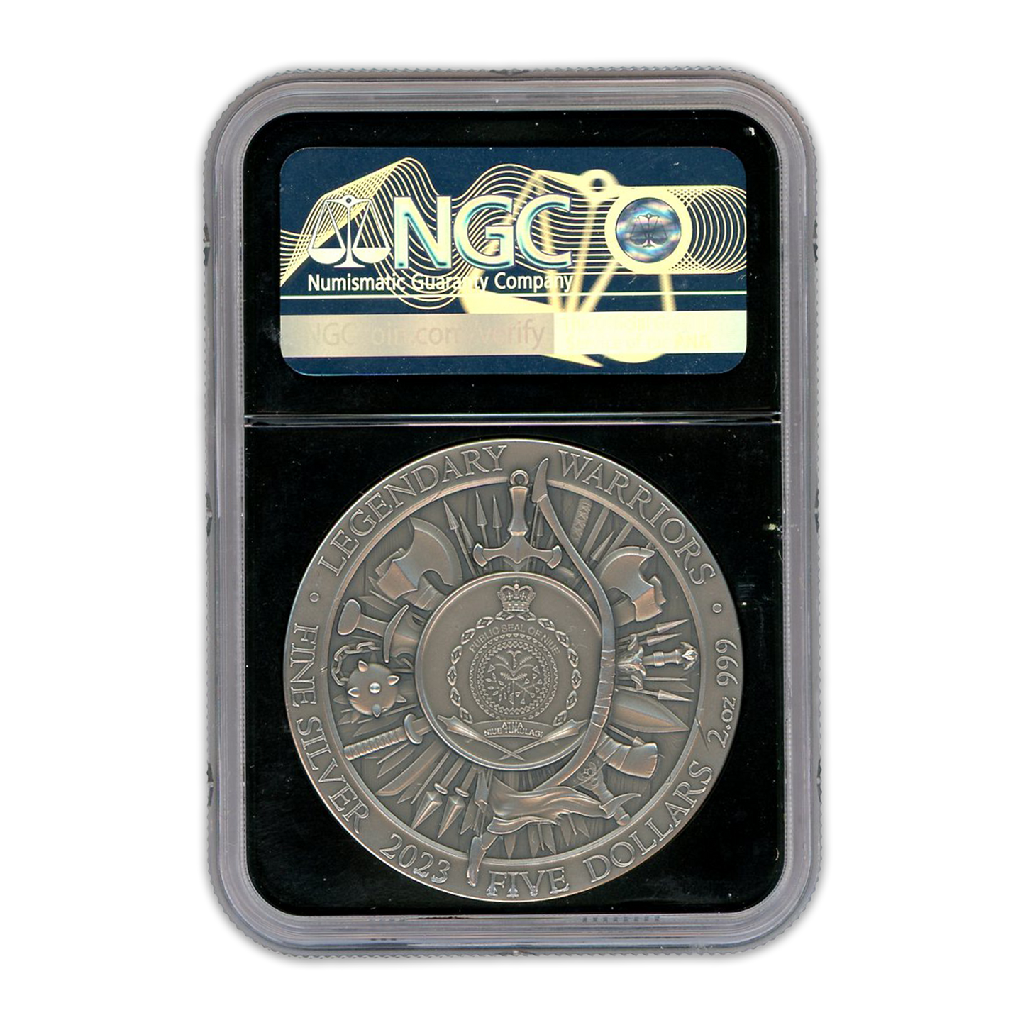 2023 2 oz Niue Eric Bloodaxe High Relief and Gold Gilded Silver - NGCX MS10 Legendary Warriors Label
