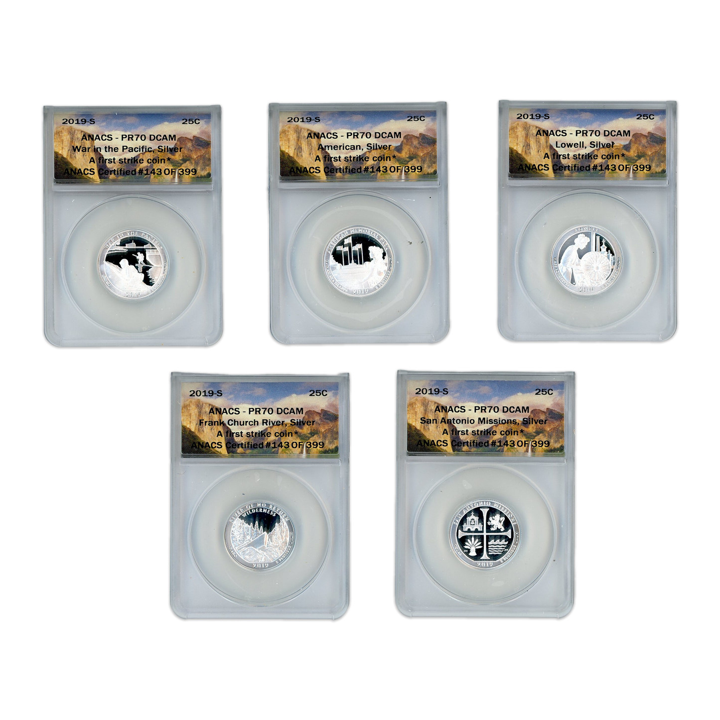 2019 Silver Quarter 5 Pc Set ANACS PR70 - CoinsTV