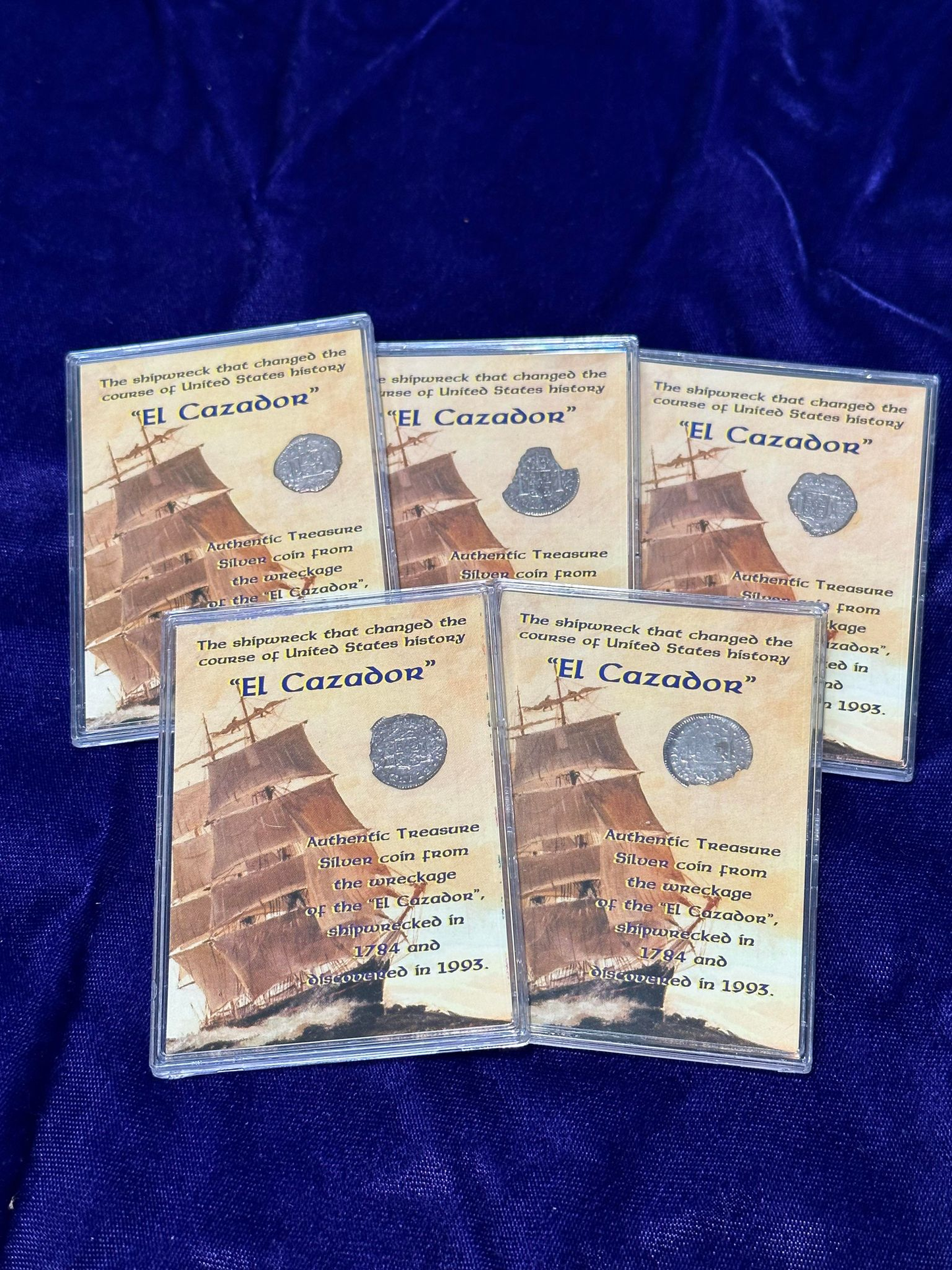 (1759-1788) Mexico 1/2R Silver El Cazador Shipwreck Coin Genuine- On Story Card