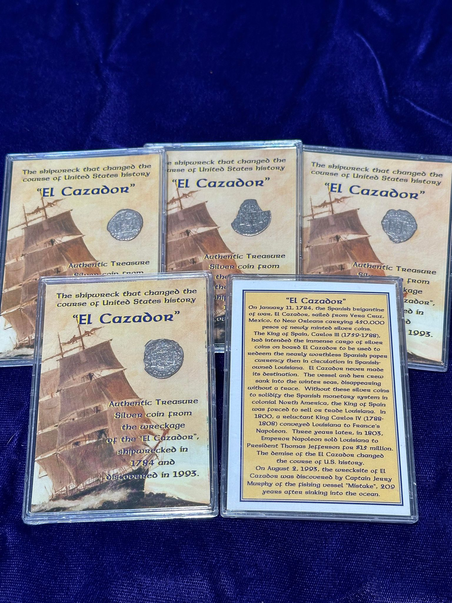 (1759-1788) Mexico 1/2R Silver El Cazador Shipwreck Coin Genuine- On Story Card - CoinsTV