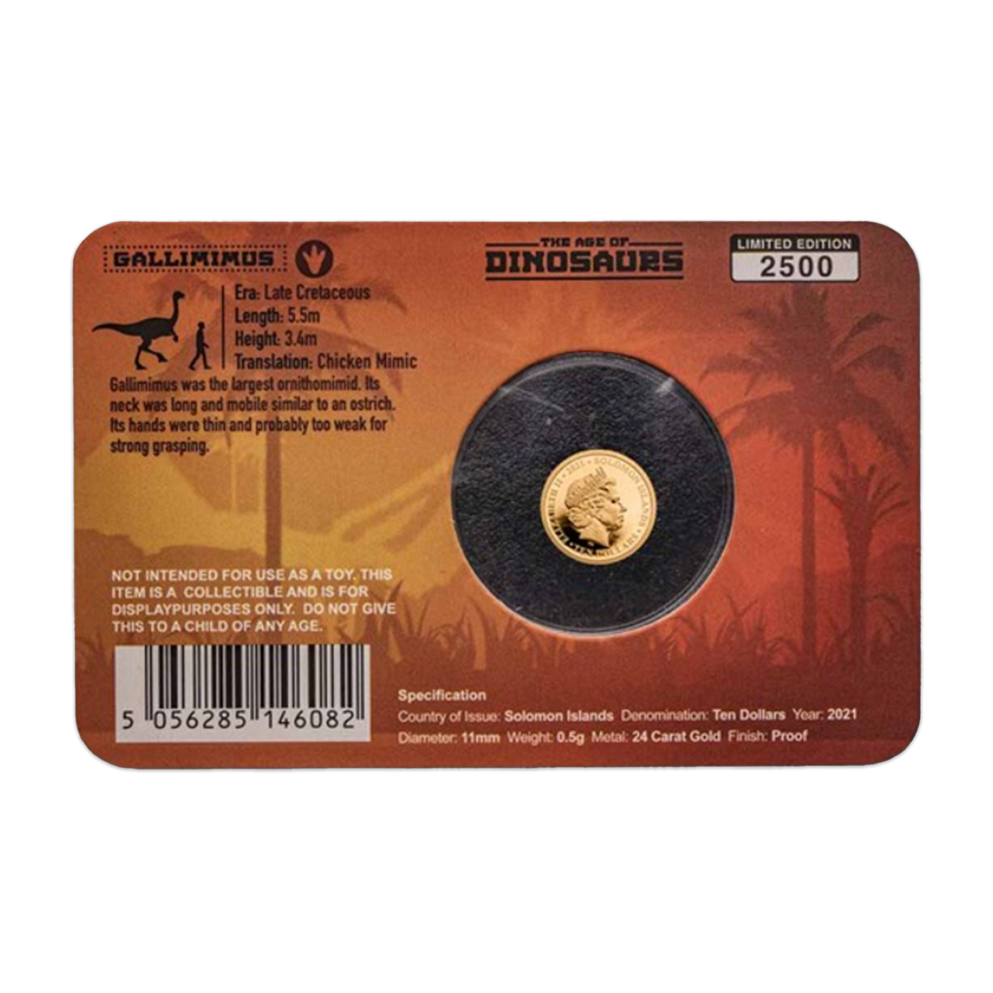 2021 Solomon Islands Age of Dinosaurs Gallimimus 0.5g Gold Proof 1/2 Gram