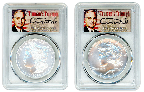 2023 Morgan & Peace Dollar 2 pc PCGS Trumans Triumph MS70 First Strike - CoinsTV