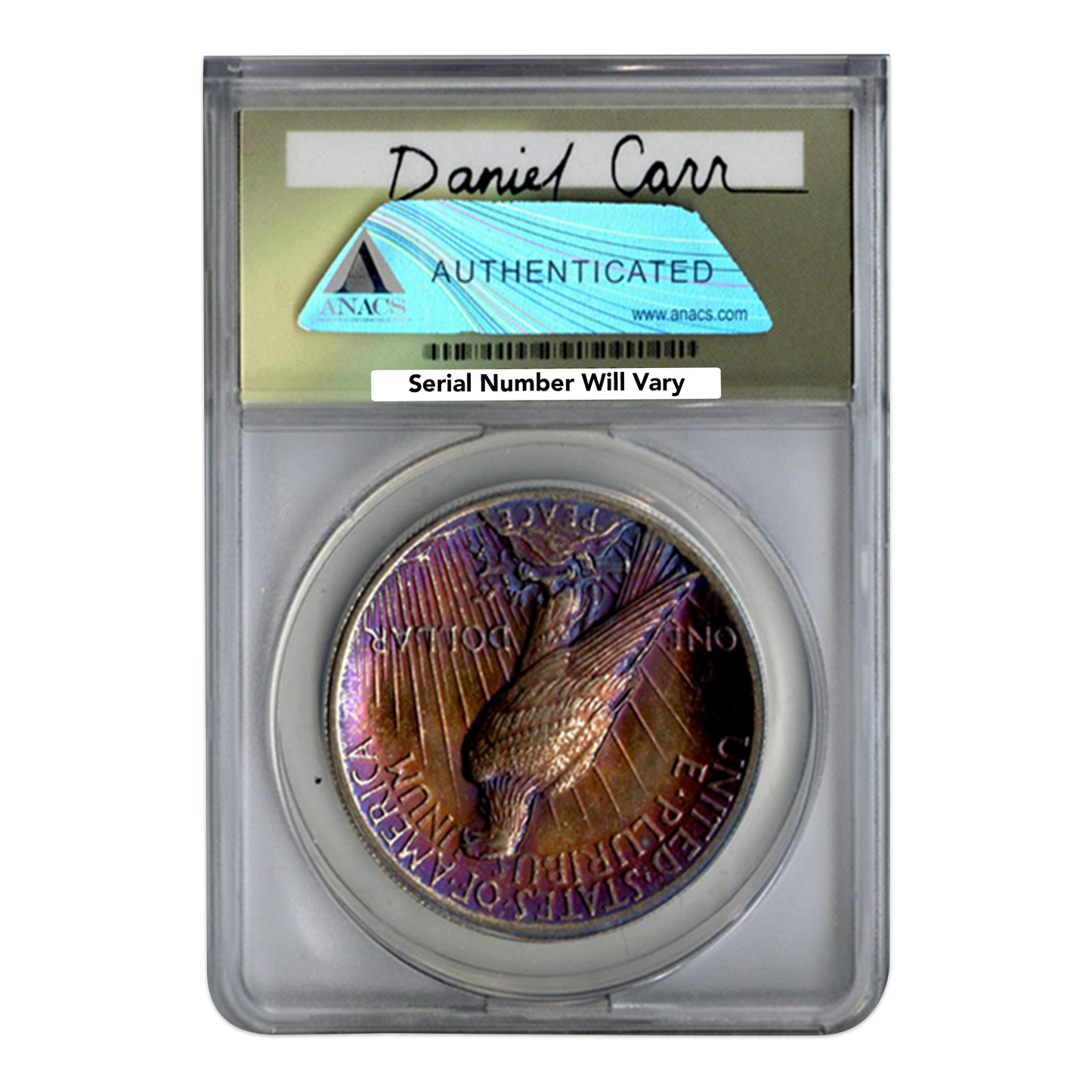 2021 Daniel Carr Broken Sword Toned Peace Silver Dollar - ANACS AU58 - CoinsTV