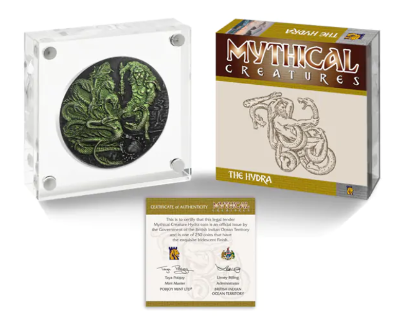2018 2 oz Mythical Creatures Hydra Proof High Relief Silver