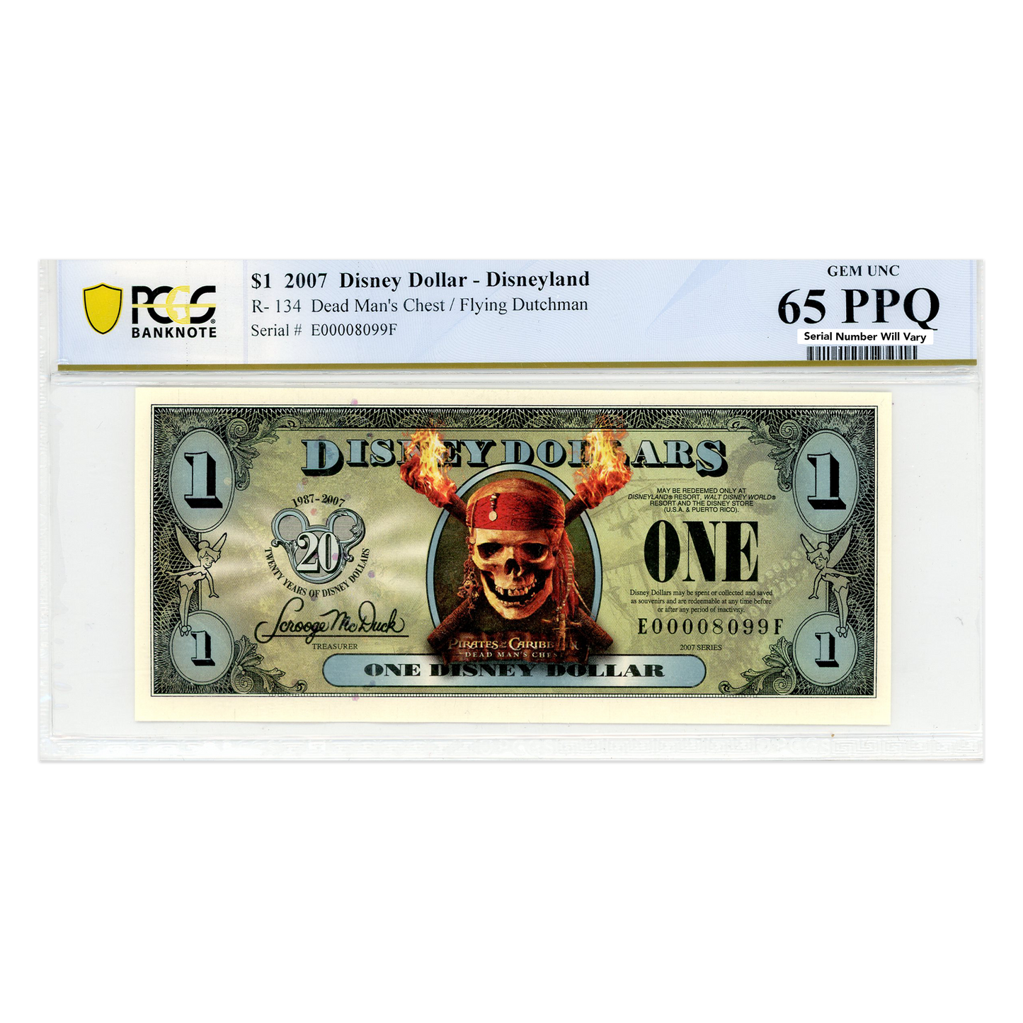 2007 Disney Dollar - Dead Mans Chest/ Flying Dutchman - PCGS 65 PPQ GEM UNC