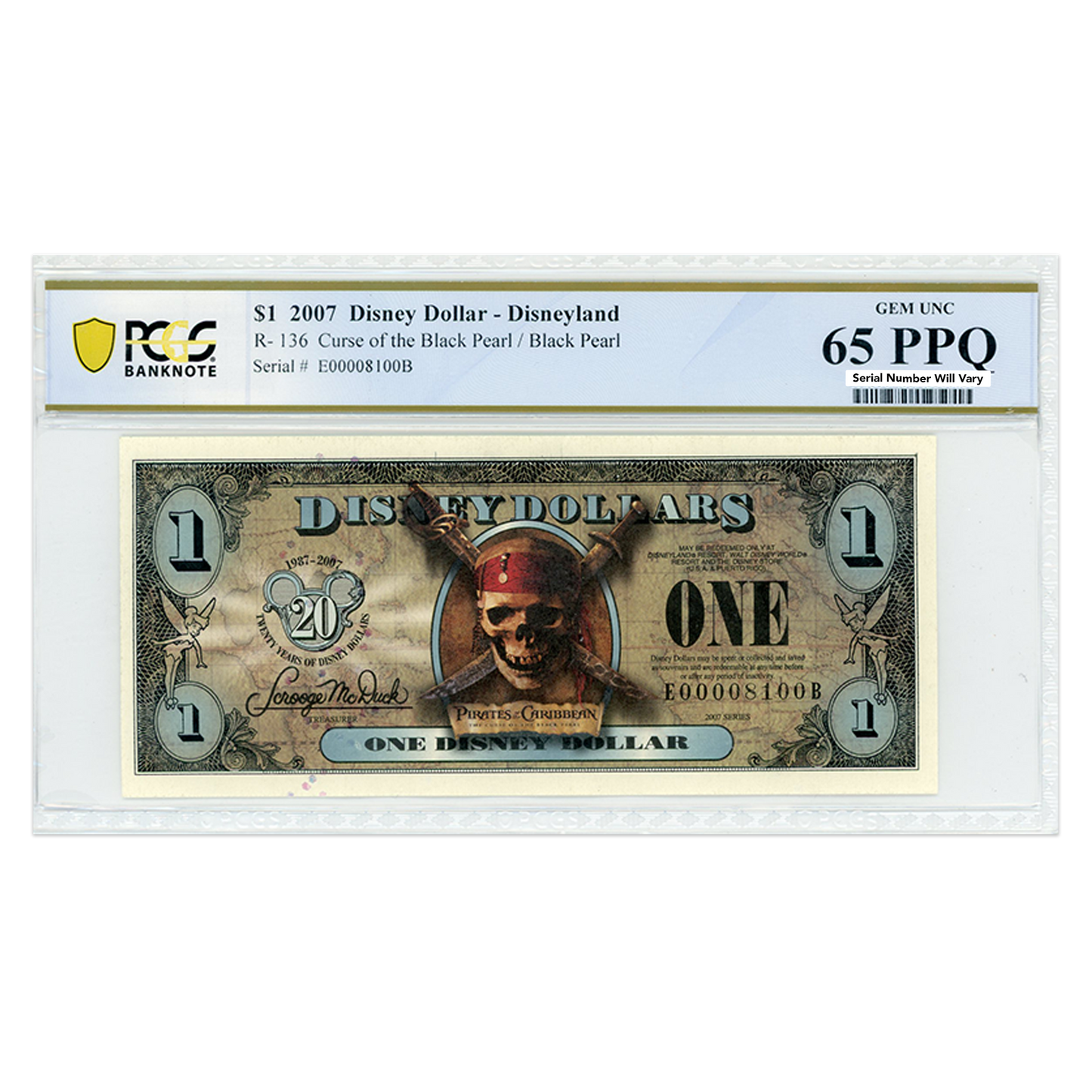 2007 Disney Dollar - Curse of the Black Pearl - PCGS 65 PPQ GEM UNC
