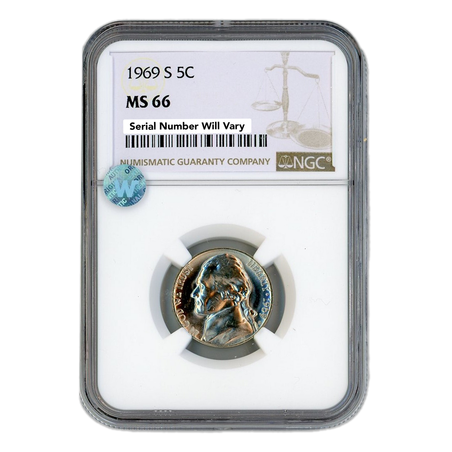 1969 S Jefferson Nickel - NGC MS66 Sight White