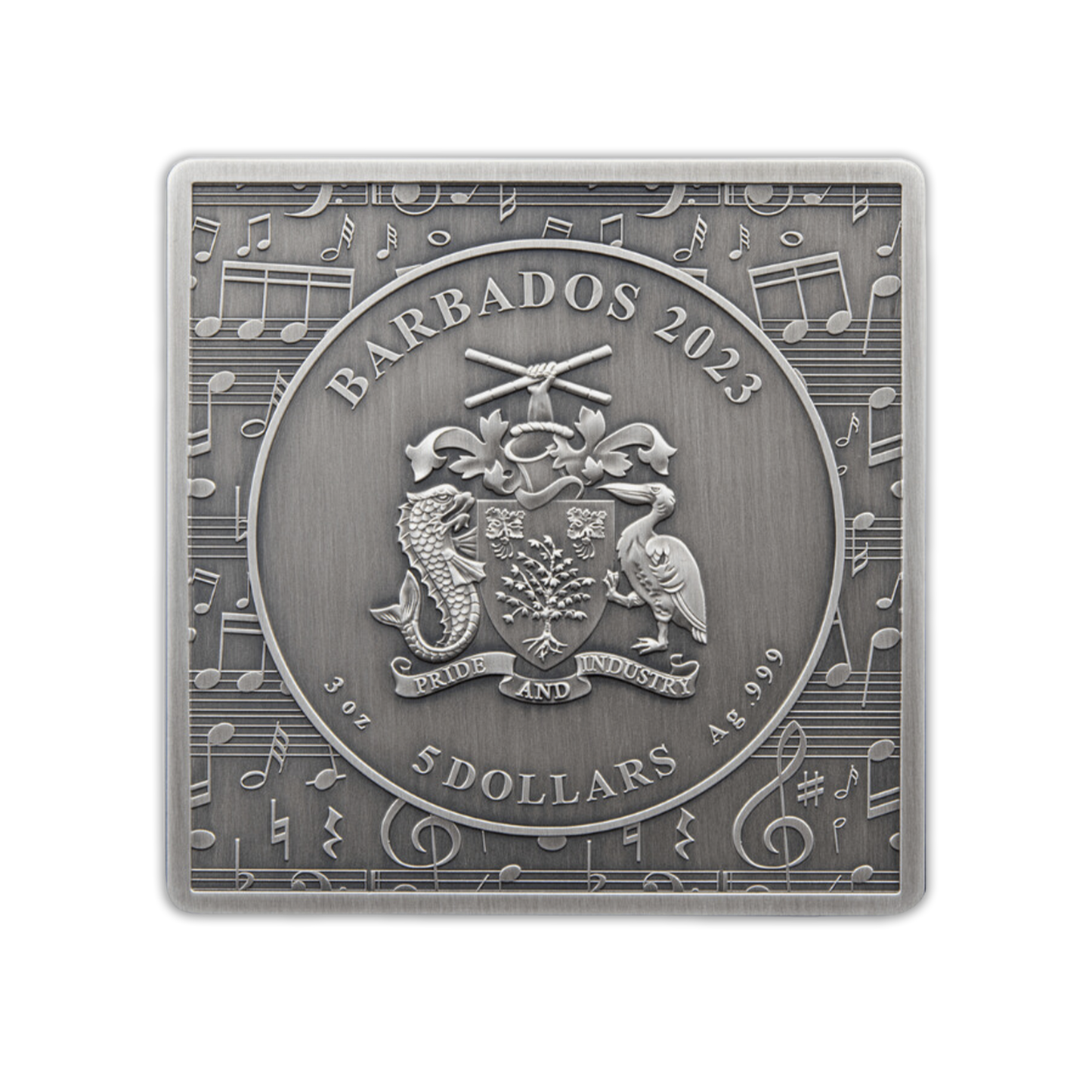 2023 3 oz Barbados 75th Anniversary Spinning Wheel Vinyl Silver