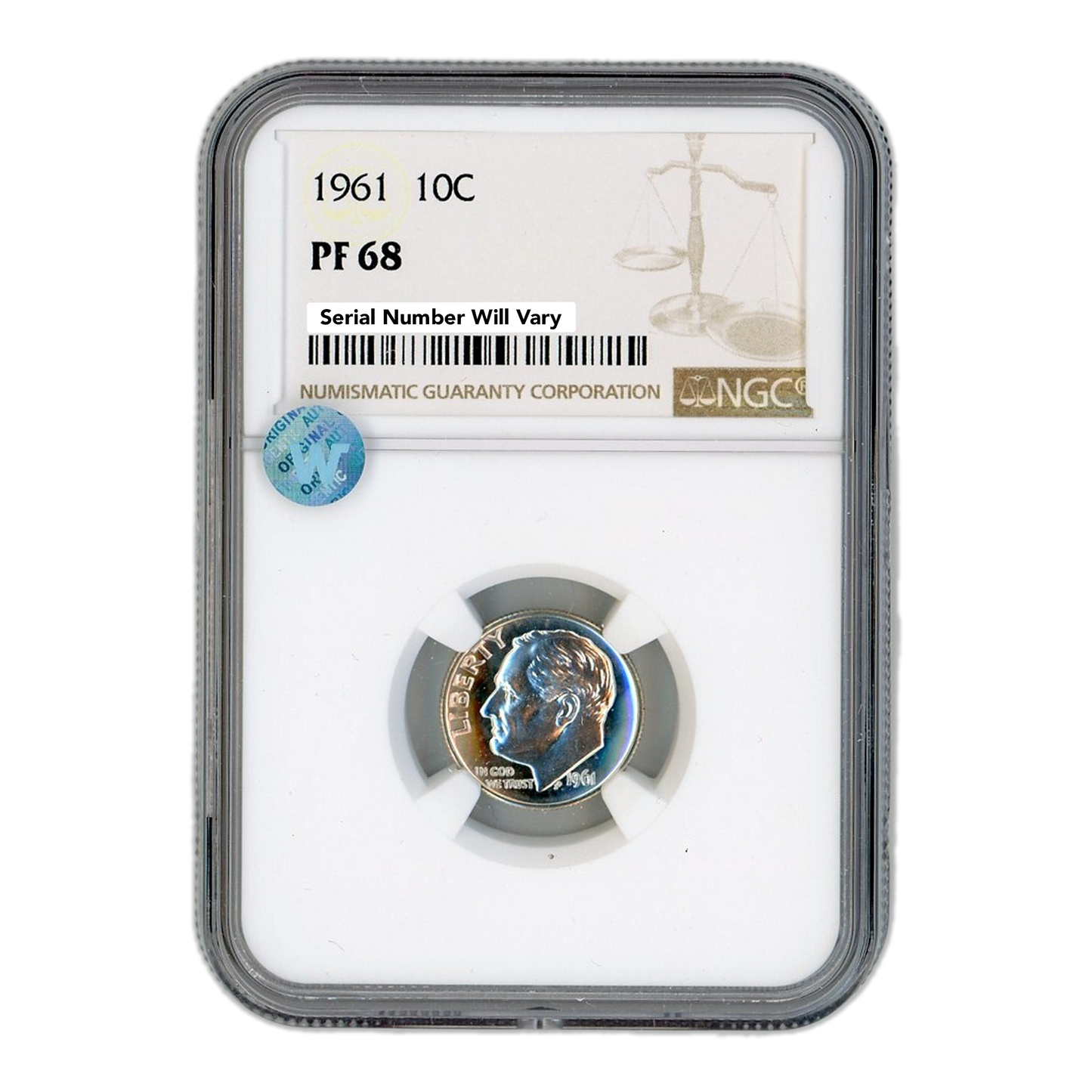 1961 Roosevelt Dime - NGC PF68 Sight White