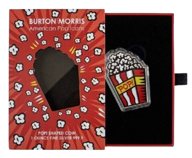 2023 1 oz Popcorn Icon Colorized Silver - Burton Morris