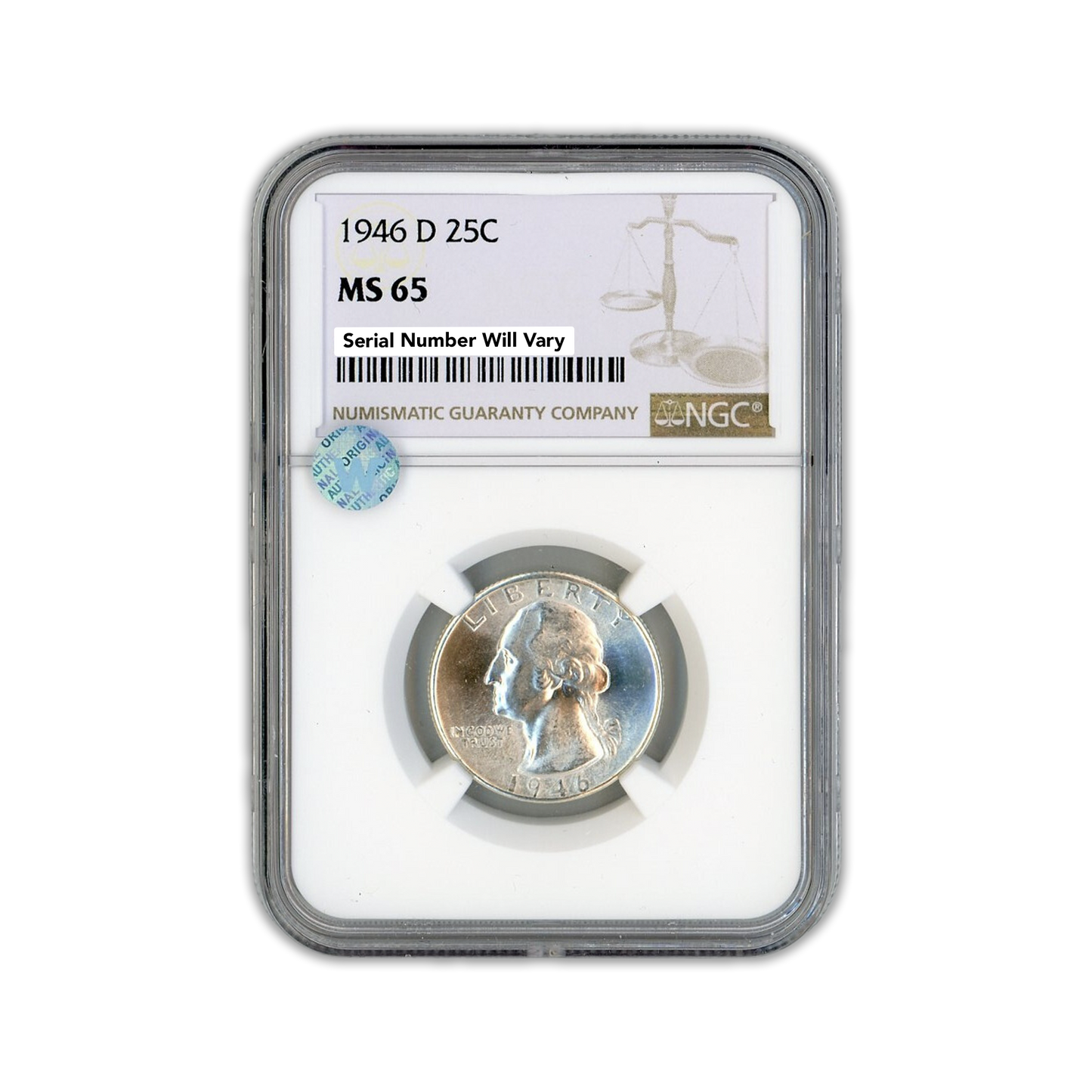 1946 D Washington Silver Quarter - NGC MS65 Sight White