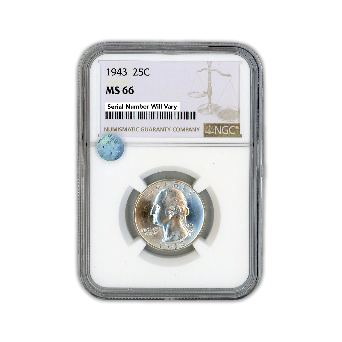 1943 Washington Silver Quarter Philadelphia - NGC MS66 Sight White